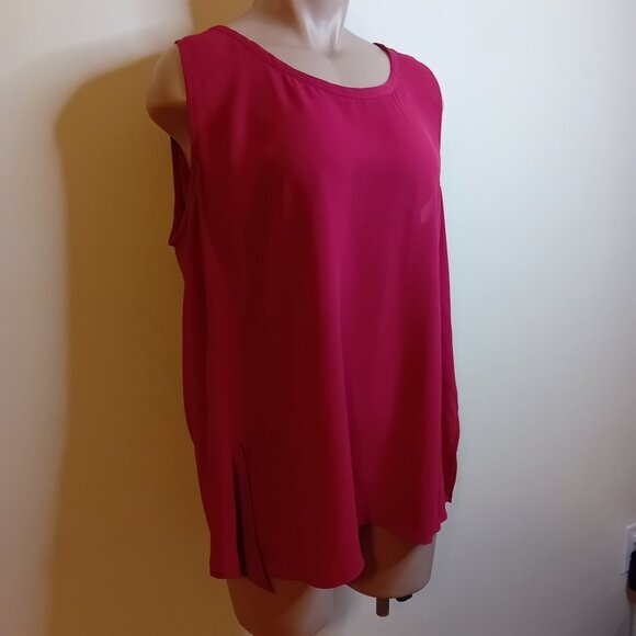 NWOT Michel Studio Sheer Cranberry Sleeveless Blouse Size 18 - Picture 2 of 11